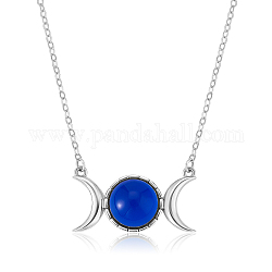 Ожерелье с кубическим цирконием тройной богини луны, серебряные украшения для женщин, синие, 15.75 дюйм (40 см)