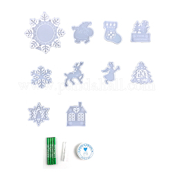 Diy силиконовые рождественские тематические Молды для колокольчиков комплект, Молды для литья смолы, для уф-смолы, изготовление изделий из эпоксидной смолы, снежинка/олень/носок, белые, 85~150x65~158x6~9 мм