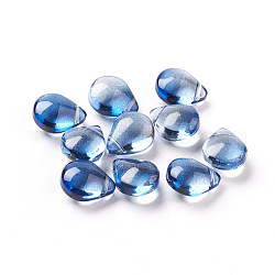 Perle di vetro trasparente, con polvere di scintillio, tinti e riscaldato, lacrima, blu, 12x9x6mm, Foro: 1 mm