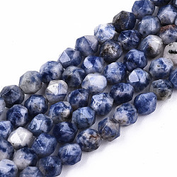 Natürliche blaue Fleck Jaspis Perlen Stränge, sternförmige runde Perlen, facettiert, 5~6x6 mm, Bohrung: 1.2 mm, ca. 58~59 Stk. / Strang, 14.17~14.57 Zoll (36~37 cm)