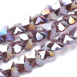 Electroplate Glass Beads, AB Color Plated, Faceted, Butterfly, Old Rose, 12x14.5x7.5mm, Hole: 1mm