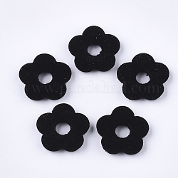 Perle acrylique flocky, fleur, noir, 19x19.5x5mm, Trou: 1mm, diamètre intérieur: 6 mm