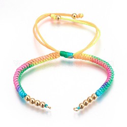 Nylon Cord Braided Bead Bracelets Making, with Brass Beads, Long-Lasting Plated, Real 24K Gold Plated, Colorful, 10-1/4 inch(26cm)~11-5/8 inch(29.6cm)