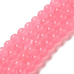 Окрашенные натуральный белый нефрит круглый шарик нити, класс А, ярко-розовый, 8 мм, отверстие : 1 мм, около 50 шт / нитка, 15 дюйм