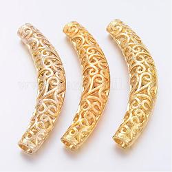 In lega di stile tibetano perline cave, perline a tubo curvo, tubo ricurvo, cadmio & nichel &piombo libero, oro, 64x12x9.5mm, Foro: 5.5 mm