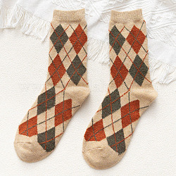 Шерстяные носки спицами, носки с узором в виде ромбов, зимние теплые термоноски, бланшированный миндаль, 10 мм