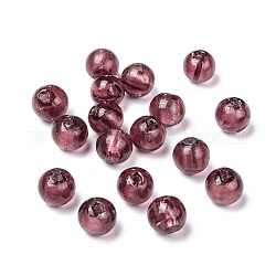 Perles de verre rondes argentées faites à la main, accessoires de bijoux, violet, environ 10 mm de diamètre, Trou: 1.5~2mm