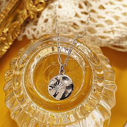Colliers de chaîne de trombone en acier inoxydable, collier rond plat texturé avec pendentif étoile pour femme, couleur inoxydable, 17-3/4 pouce (45 cm)