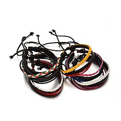 Adjustable Leather Cord Multi-Strand Bracelets, with PU Leather Cords, Mixed Color, 54mm, 9~16x3