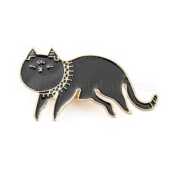 Cat Shape Enamel Pins, Light Gold Alloy Brooch for Backpack Clothes, Black, 26x48x2mm