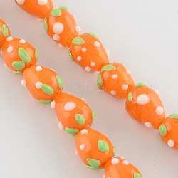 Handmade Lampwork 3D Strawberry Beads, Dark Orange, 10~13x8~10mm, Hole: 2mm