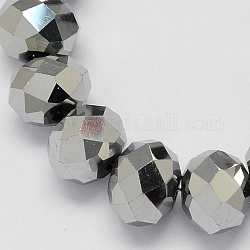 Electroplate Glass Beads Strands, Faceted, Rondelle, Silver Plated, 14x10mm, Hole: 1mm, about 60pcs/strand, 17 inch