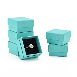 Boîte-cadeau en carton coffrets de bijoux, Pour la bague, boucle, avec une éponge noire à l'intérieur, carrée, turquoise moyen, 5x5x3.2 cm