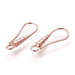 Brass Earring Hooks, with Horizontal Loop, Rose Gold, 21x7x2.5mm, Hole: 1.8mm, 20 Gauge, Pin: 0.8mm