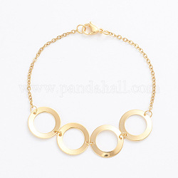304 Stainless Steel Ring Link Bracelets, with Lobster Claw Clasps and Cable Chains, Golden, 7-5/8 inch(19.3cm)