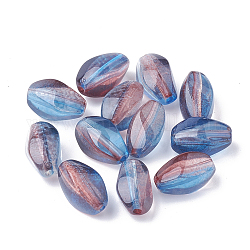 Perlina acrilica verniciata a spruzzo bicolore trasparente, ovale, blu, 14x8x8mm, foro: 1mm, circa 900pcs/500g