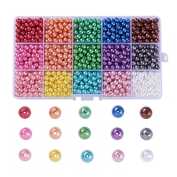 Abalorios de acrílico de la perla de imitación, teñido, redondo, color mezclado, 6x5.5mm, agujero: 1.5~2 mm, 1350 unidades / caja