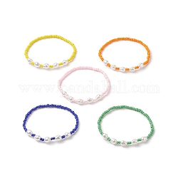 Stretch-Armband aus Glassamen und Kunststoffperlen für Damen, Mischfarbe, Innendurchmesser: 2 Zoll (5.2 cm)