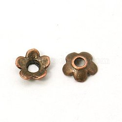 Red Copper Tibetan Silver Flower Bead Caps, Lead Free and Cadmium Free, about 6.5mm long, 6.5mm wide, 2mm thick, hole: 2mm