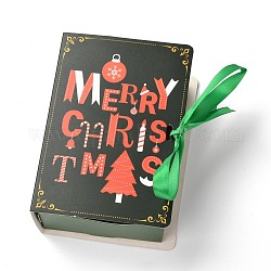 Coffrets cadeaux pliants de noël, forme de livre avec ruban, sacs d'emballage cadeau, pour cadeaux bonbons cookies, Motif à thème de Noël, 13x9x4.5 cm