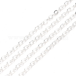 Cadenas de cable de latón, soldada, con carrete, Plano Oval, plata, 2.2x1.9x0.3mm, apto para anillos de salto de 0.6x4 mm, aproximadamente 32.8 pie (10 m) / rollo