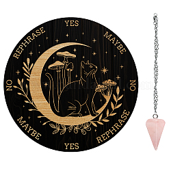 Ensembles de divination ahademaker, y compris 1 panneau de pendule en plastique pvc, 1pc 304 colliers de chaîne de câble en acier inoxydable, 1pc pendentifs en pierre de quartz rose naturel, Motif de lune, planche: 200x4mm