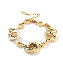 Placcatura ionica (ip) 304 braccialetto a maglie con anelli intrecciati in acciaio inossidabile, con imitazione di conchiglia, oro, 7-1/4 pollice (18.5 cm)