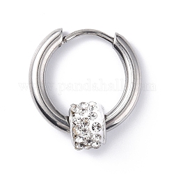 304 Stainless Steel Hoop Earrings, Zinc Alloy Rhinestone Ring Beads Earring for Women, Stainless Steel Color, 17mm, Pin: 1mm