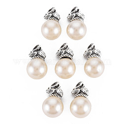 Tibetan Style Alloy Pendants, with ABS Plastic Imitation Pearl, Cadmium Free & Lead Free, Rabbit, Antique Silver, 22x12x12mm, Hole: 1.5mm