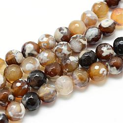 Cordes de perles d'agate craquelées de feu naturelles colorées, ronde à facettes, Pérou, 6mm, Trou: 1mm, Environ 61~63 pcs/chapelet, 13.9~14.2 pouce