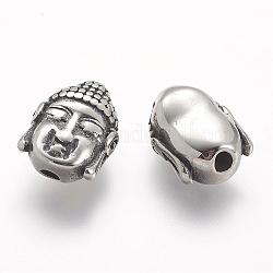304 Edelstahlkugeln, Buddha-Kopf, Antik Silber Farbe, 14x11x6.5 mm, Bohrung: 2.5 mm