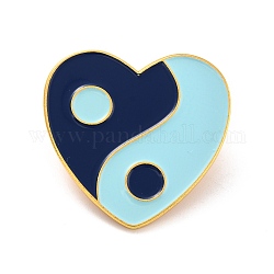 Herz mit Yin-Yang-Muster Emaille-Pin, Lucky Alloy Emaille Brosche für Rucksackkleidung, golden, blassem Türkis, 29x30x10.5 mm, Stift: 1 mm