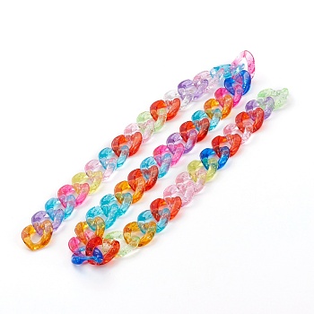 Handmade Transparent Acrylic Curb Chains, with Glitter Powder, Mixed Color, 23x17x4.5mm, about 39.37 inch(1m)/strand