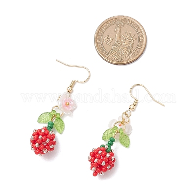 Серьги-подвески из бисера из нержавеющей стали 304 в виде цветка EJEW-MZ00470-01-1