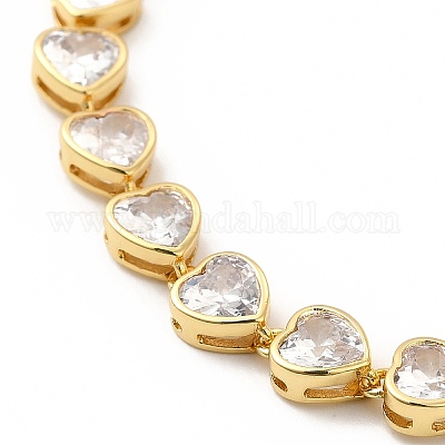 Браслет-цепочка с сердечком из прозрачного кубического циркония BJEW-E073-05G-1