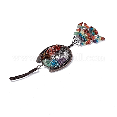 7 чакра драгоценный камень чип дерево жизни подвески украшения G-F733-06A-1