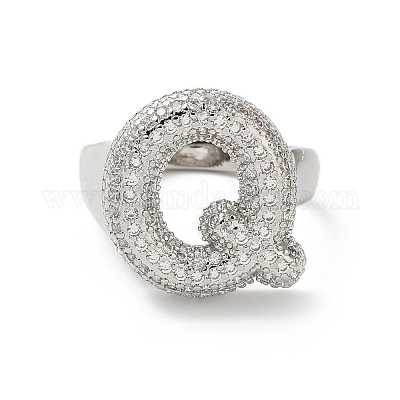 Открытое кольцо-манжета из латуни с надписью микро паве для женщин с прозрачным кубическим цирконием RJEW-N046-03Q-P-1