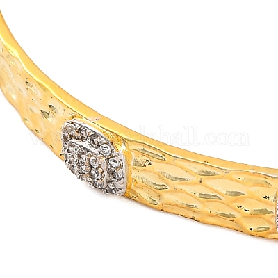 Текстурированные латунные браслеты-манжеты с микропаве из кубического циркония для женщин BJEW-M040-19G-1