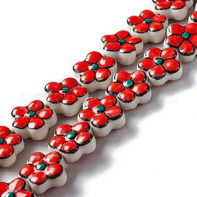 Ручной работы фарфора цветок бисер пряди PORC-F003-01E-1