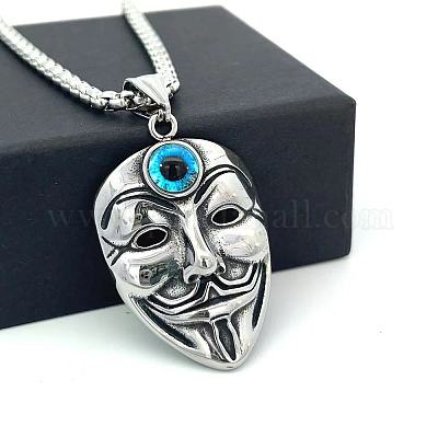 Мужские ожерелья с подвеской в виде маски джокера из нержавеющей стали голубого цвета с изображением сглаза UG0324-1