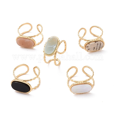 Ионное покрытие (ip) натуральное драгоценное кольцо-манжета овальной формы с открытым носком RJEW-G265-05G-1