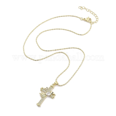 Ожерелья с подвесками из латуни с прозрачным кубическим цирконием NJEW-B101-07G-02-1