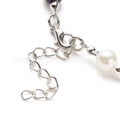 Ожерелье из сплава инь-янь с бусинами из пластикового искусственного жемчуга для женщин NJEW-JN03914-1