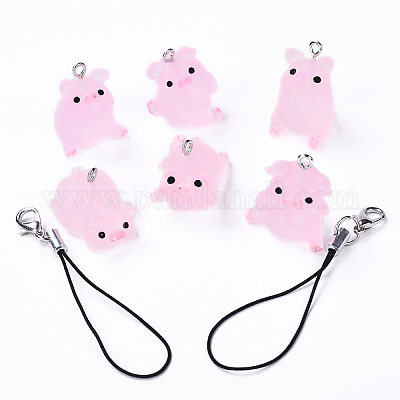 Наборы для самостоятельного изготовления ремешка для мобильного телефона из полупрозрачной смолы в виде свиньи DIY-YW0011-17-1