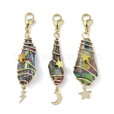 Подвесные украшения из гальванизированного натурального кварцевого кристалла в виде проволоки HJEW-JM03127-07-1