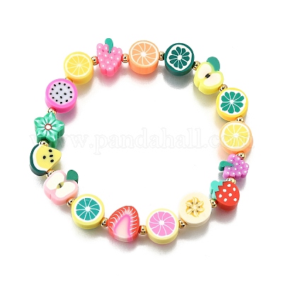 Браслеты из полимерной глины ручной работы с фруктовой тематикой и бусинами для женщин BJEW-TA00654-1