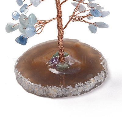 Украшения из натуральной аквамариновой крошки и агата на пьедестале DJEW-A001-04H-1