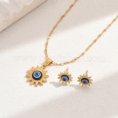 Винтажный комплект из 201 нержавеющей стали и пластика с солнцем от сглаза и подвесками для женщин EW9229-1