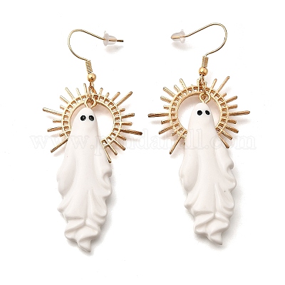 Серьги-подвески из сплава с изображением призрака на Хэллоуин EJEW-K316-02G-1