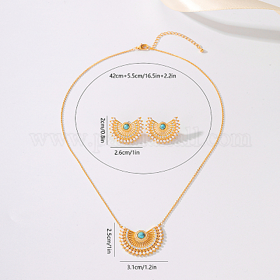 Комплект из латунного ожерелья с подвеской в виде полумесяца и серег-гвоздиков со стразами LX5909-1